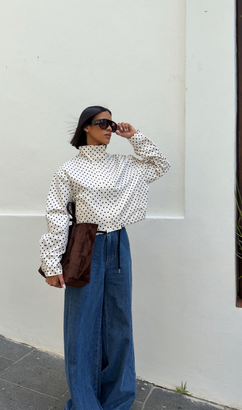 Polka Dot Mock Neck Jacket