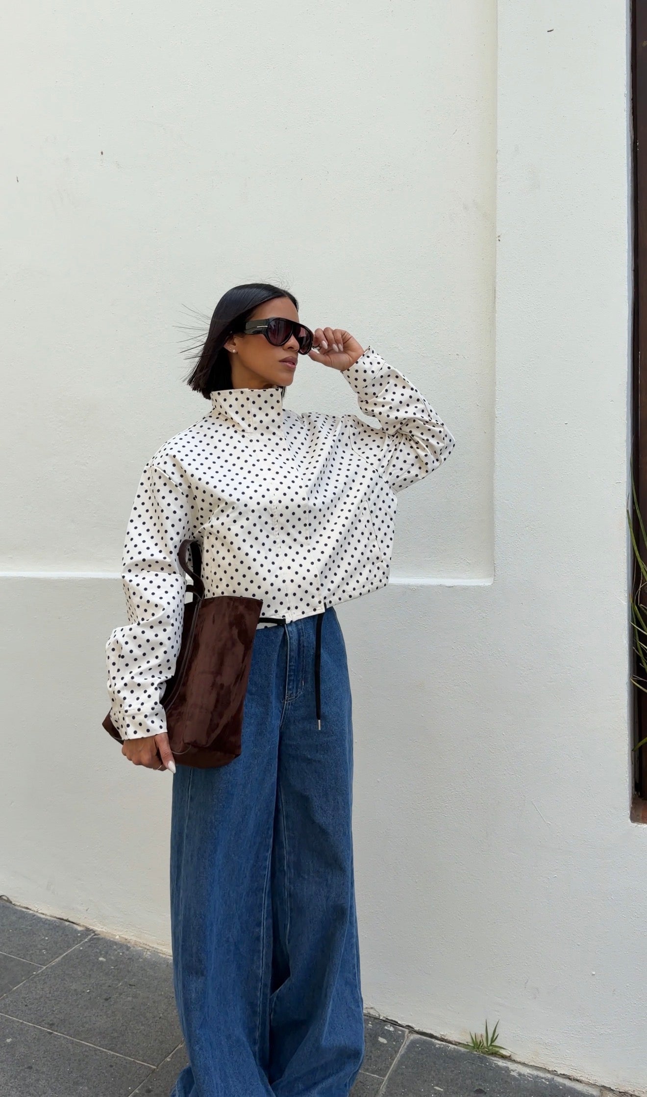 Polka Dot Mock Neck Jacket
