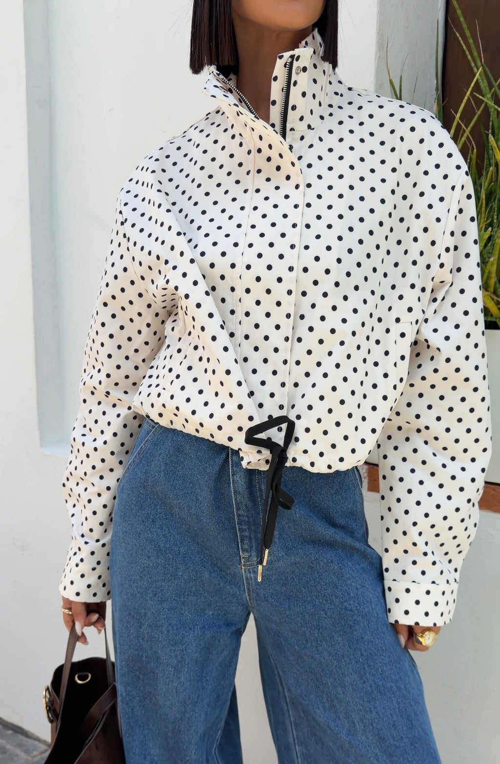 Polka Dot Mock Neck Jacket