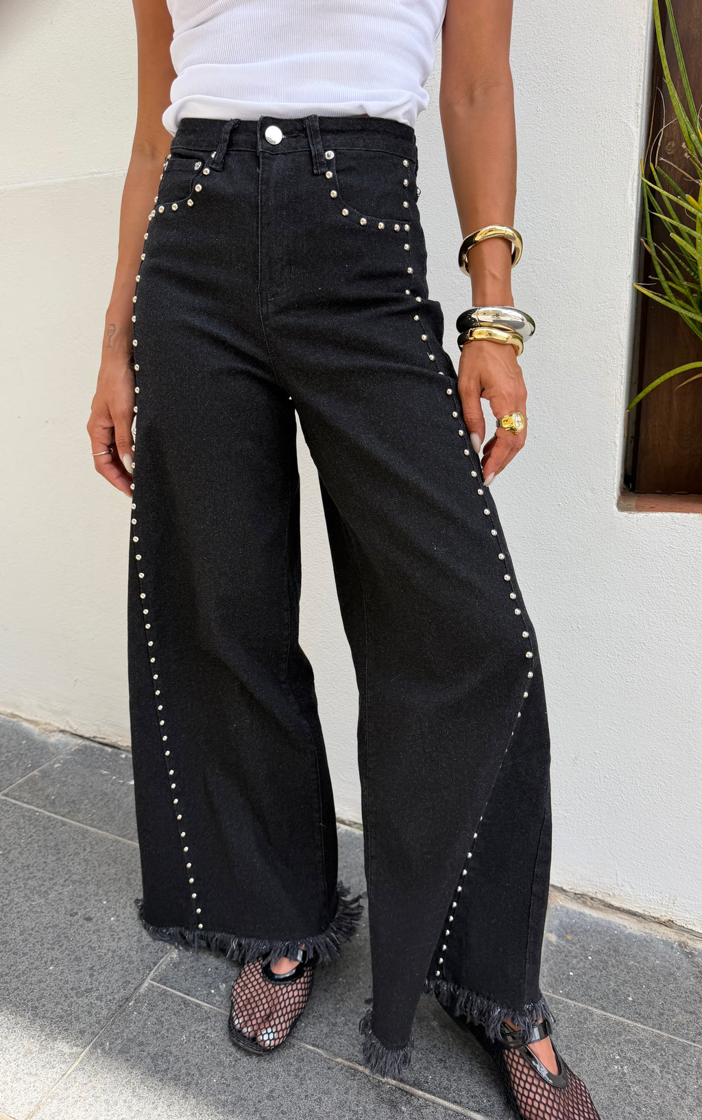 Black Wash Denim Studs