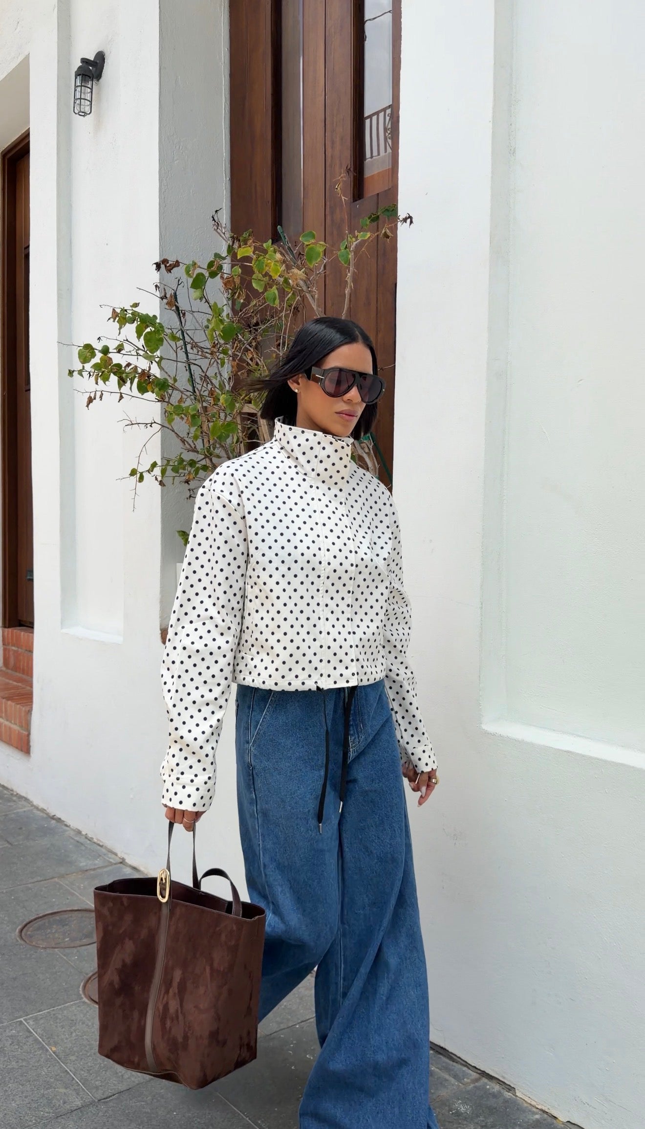 Polka Dot Mock Neck Jacket