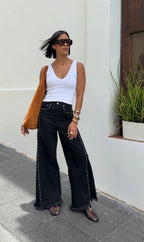 Black Wash Denim Studs