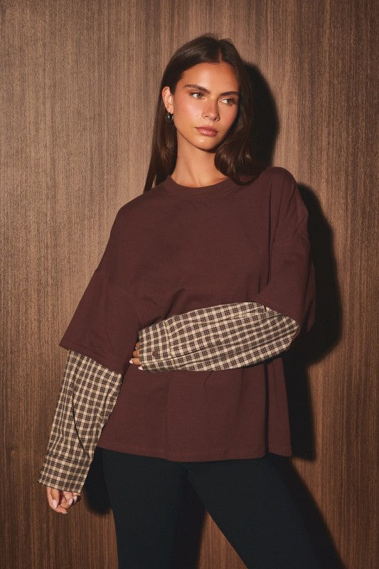 Mocha Plaid Layered Tee