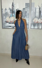 Denim Halter Jumpsuit